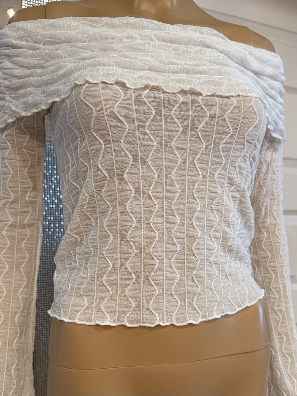 Off-Shoulder top sheer top -White